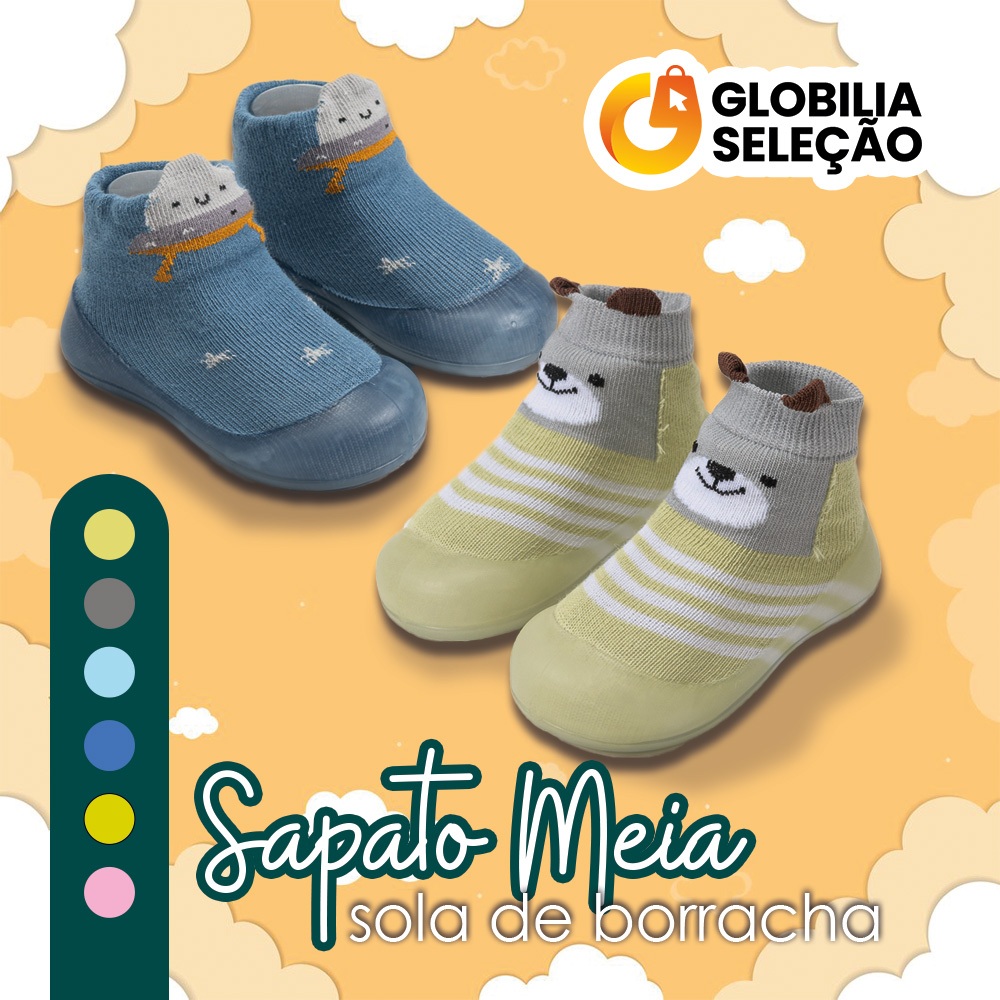 Meia com Sola Sortida Bebê com Emborrachada Antiderrapante Infantil Menina Menino 0 a 3 anos