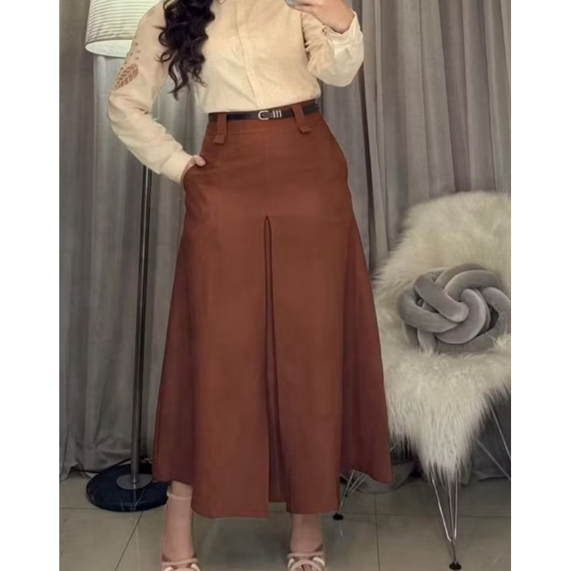Saia Longa Alfaiataria Fit e Flare Feminina Moda Evangélica Cintura Alta Fenda Fechada em Oferta na Shopee
