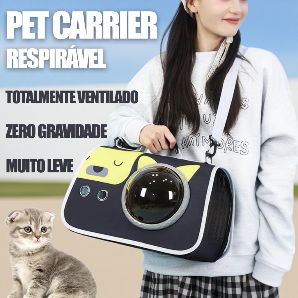 Bolsa Pet 2 em 1 para Gato e Cachorro – Portátil com Visor em Cúpula, Alça de Mão/Ombro, Ideal para Viagem de Avião