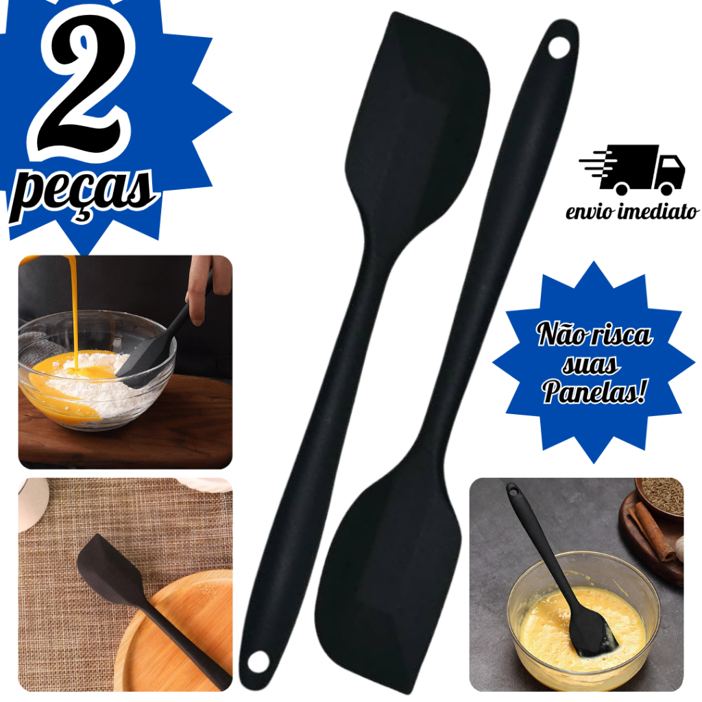 Espátula Abaulada de Silicone Preto Multiuso 20cm x 4cm Casa Cozinha Padaria Confeitaria