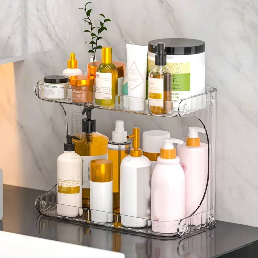 Organizador Multiuso Prateleira 2 Andares Maquiagem Cosméticos De Banheiro Mesa Acrílico Case Quarto Penteadeira Premium