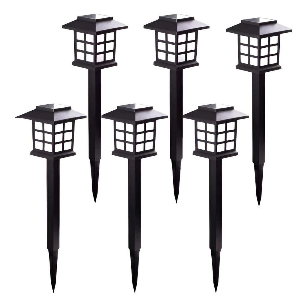 Kit de 6 Peças Luminária LED Oriental para Jardim Com Placa Solar Espeto Bomvink