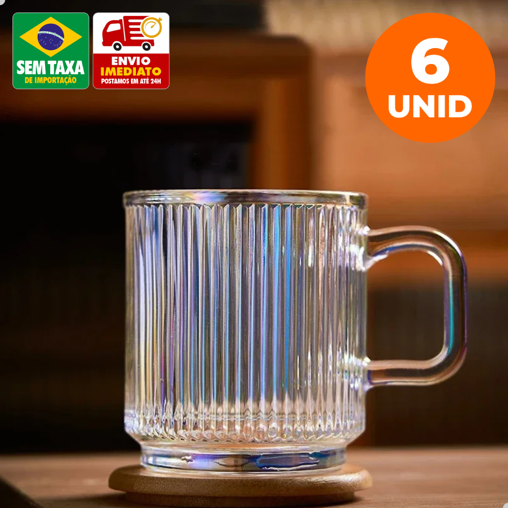 Kit 6 Canecas de Vidro 200ml 250ml 370ml Café Chá Modelos Canelada Diamond Mozaico Rio em Oferta na Shopee