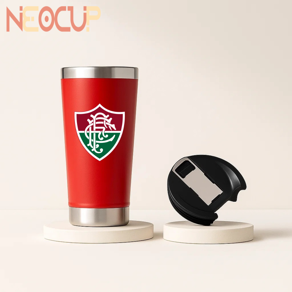 Copo Termico Aço Inoxidável Time de Futebol Fluminense com Tampa e Abridor 473ml