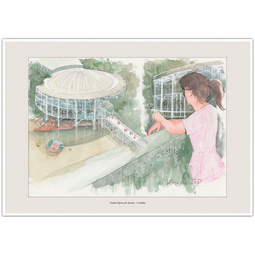 Teatro Ópera de Arame - Curitiba | Arte Aquarela para Quadro Decorativo | Decoração Elegante A4