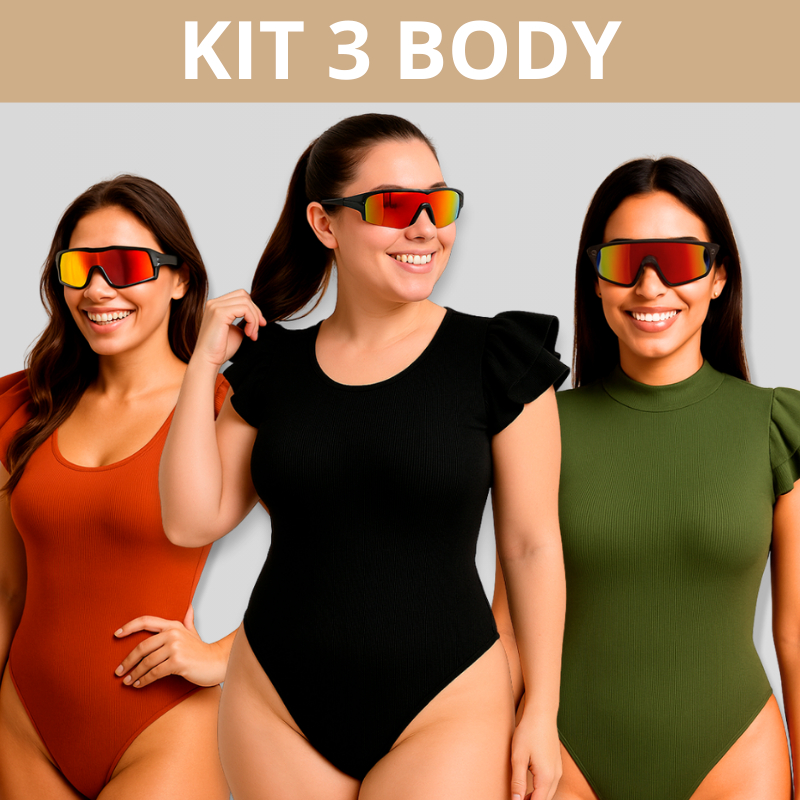 KIT 3 Body Feminino Babados Ribana Canelada Super Tendência Moda Top