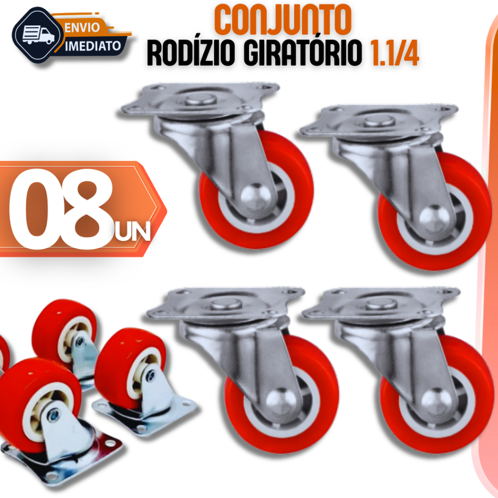 Conjunto Rodinhas Rodas Rodizio Giratório Kit 8 Unidades Reforçado 1.1/4 Polegadas Anti Risco Para Moveis