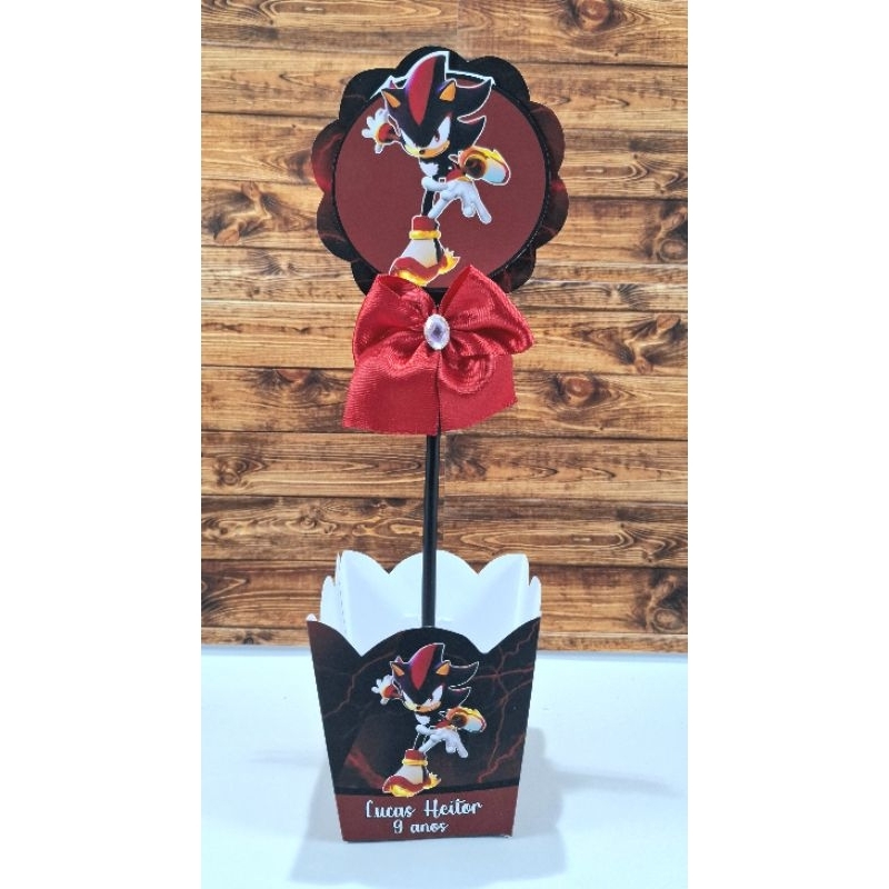 Cachepo,centro de mesa com laço e pedraria shadow sonic Papelaria Personalizada Lembrancinhas festa infantil aniversario