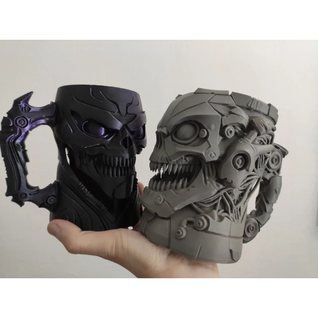 Caneca Caveira Cibernética 3d Design Exclusivo + Brinde
