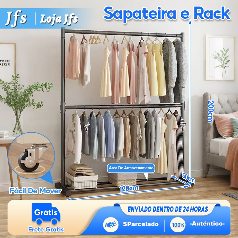 Arara de Roupas com Sapateira e Cabideiro–Ferro Resistente,  Organizador Multiuso Estendal Para Secar Colchas em Oferta na Shopee