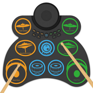 Conjunto de tapete eletrônico para bateria: Alto-falante duplo portátil com 9 pads para prática de bateria elétrica MIDI