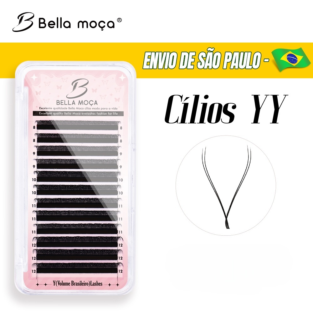 Cílios Bella Moça YY D 0.07mm - Volume Natural no Estilo Brasileiro, Cor Preta