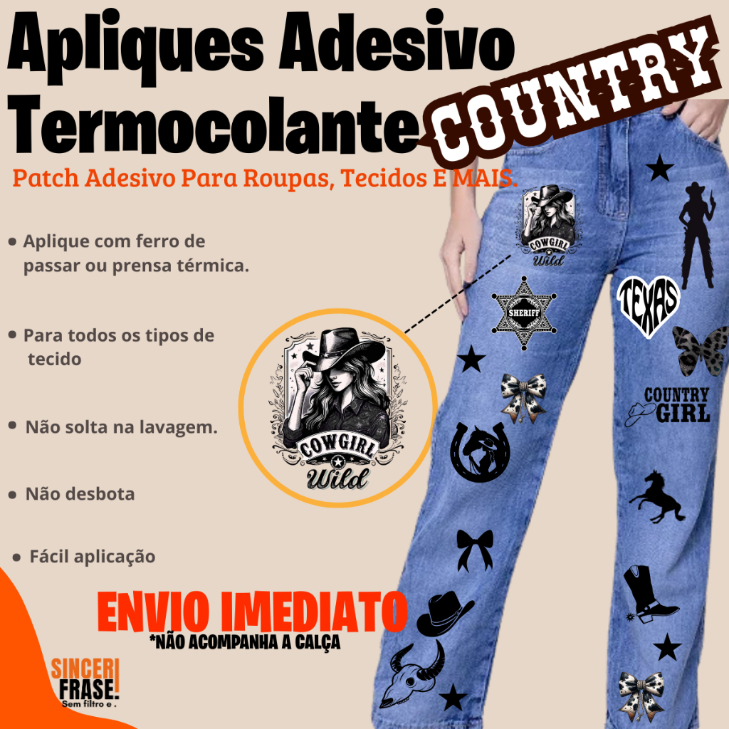Aplique Adesivo Dtf Estampas Country Prontas Para Personalizar Jaqueta Calça Jeans  Aplique Western Termocolante