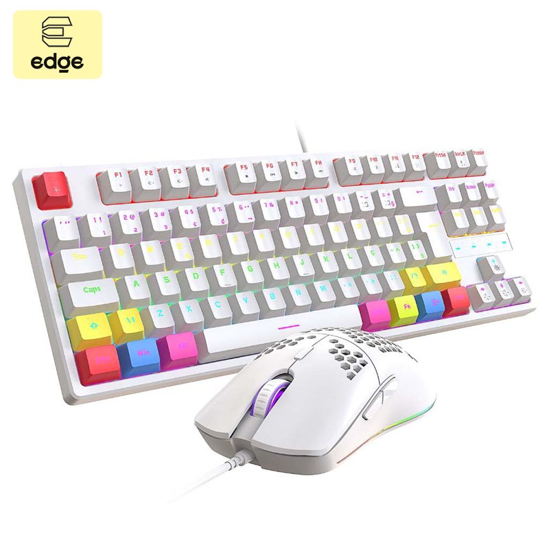 Kit Teclado e Mouse Mecânicos Com Fio ABNT2 para games, Retroiluminação RGB, Switch blue
