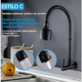 Torneira de Cozinha Parede Inox Gourmet- Acabamento Cromado, Fluxo Flexível, Resistente à Corrosão em Oferta na Shopee