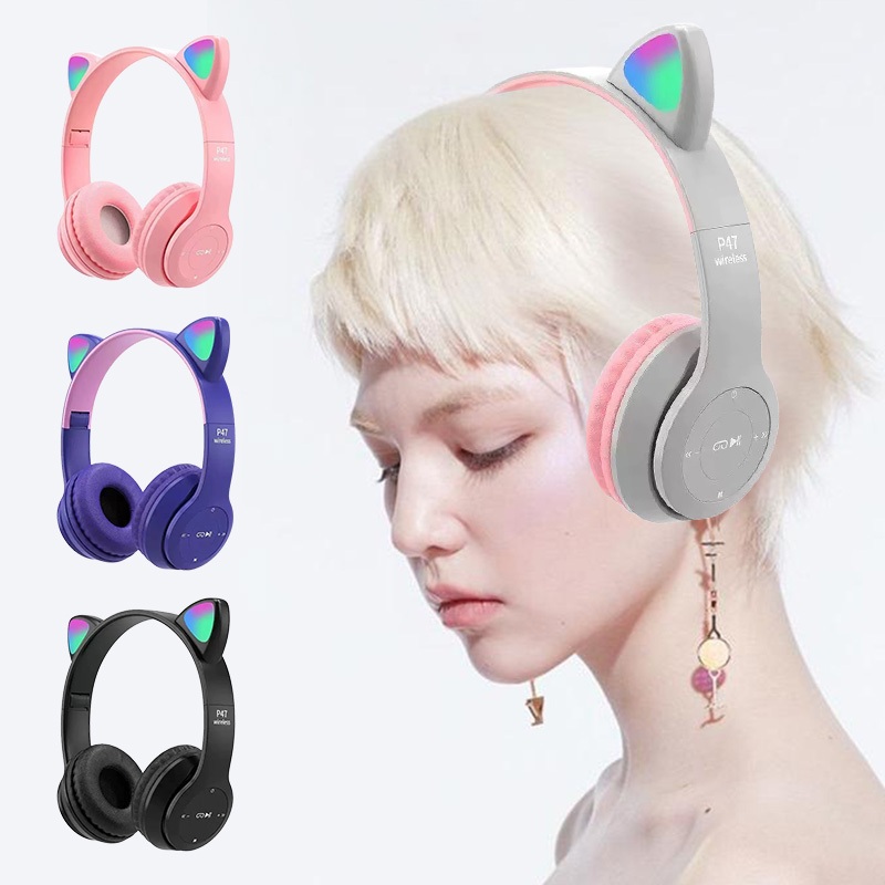 Fones De Ouvido Bluetooth Sem Fio Cat Ear Com Luz Colorida De Flash De Redução De Ruído LED-X2 em Oferta na Shopee