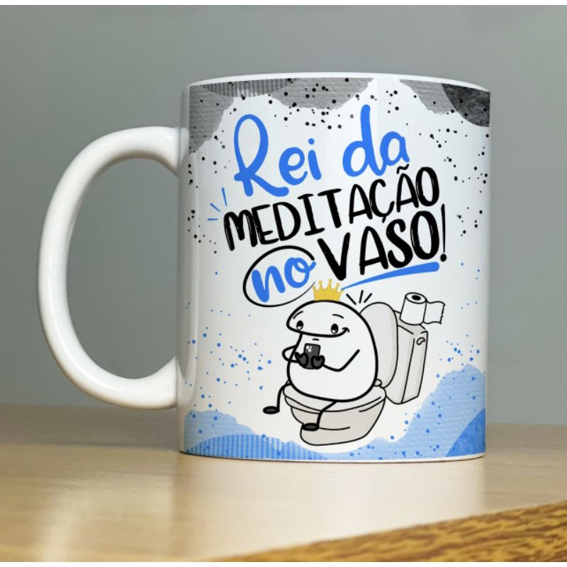 Imagem Caneca de Porcelana Rei da Meditação no Vaso Flork  Frases divertidas Dia dos Pais