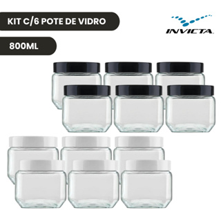 Kit c/6 Pote Vidro 800ml Quadrado Tampa Rosca Color Invicta em Oferta na Shopee