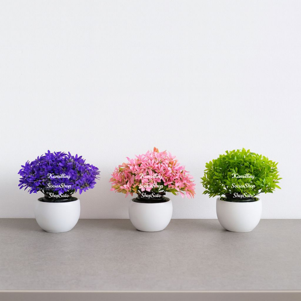 Mini Bonsai Colorido Artificial no Vasinho de Musgo Pequeno para Decorar e Enfeitar a Casa e Escritório Enfeite Enfeite