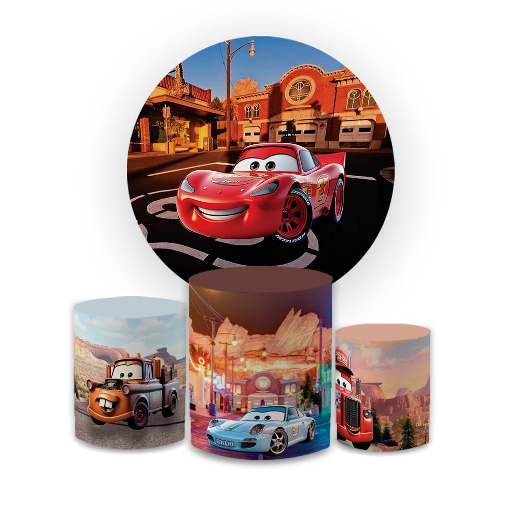 Kit Capa Painel Redondo + Trio Cilindro Decoração Aniversário Festa C@rros Mcquen Veste Fácil em Oferta na Shopee
