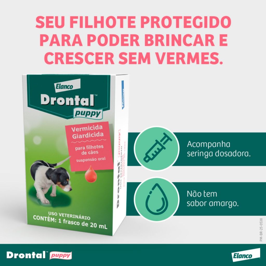 Detalhes do Vermífugo Drontal Puppy Frasco 20ml Filhotes Cães - Elanco