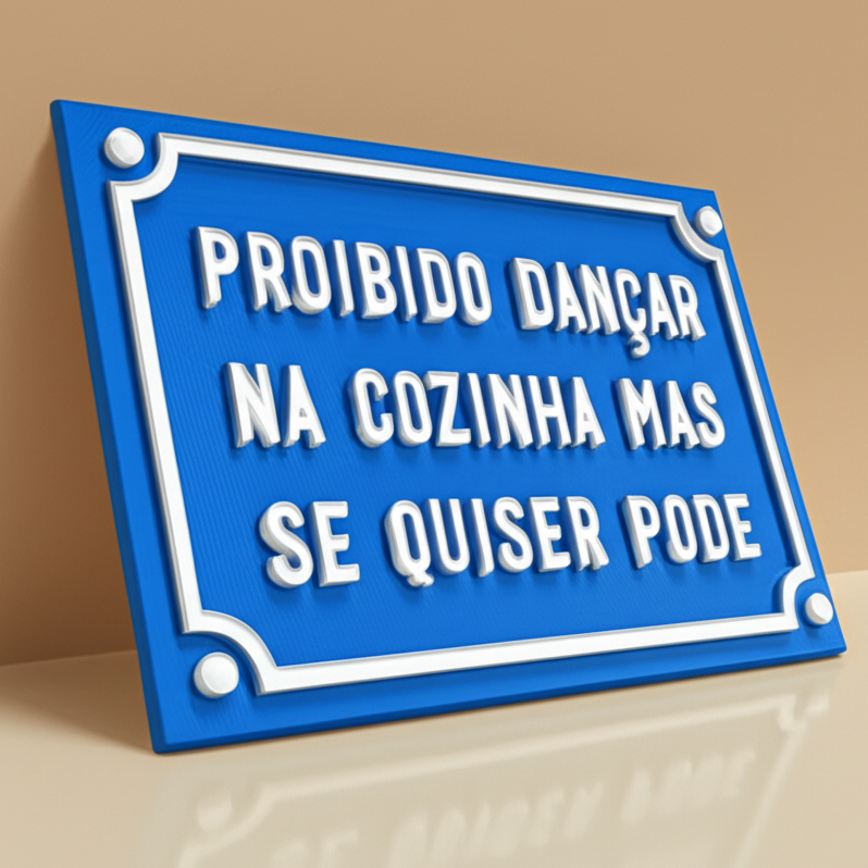Placa decorativa PROIBIDO DANÇAR NA COZINHA e mais (10x15cm) Plaquinha pla imitando placa de rua