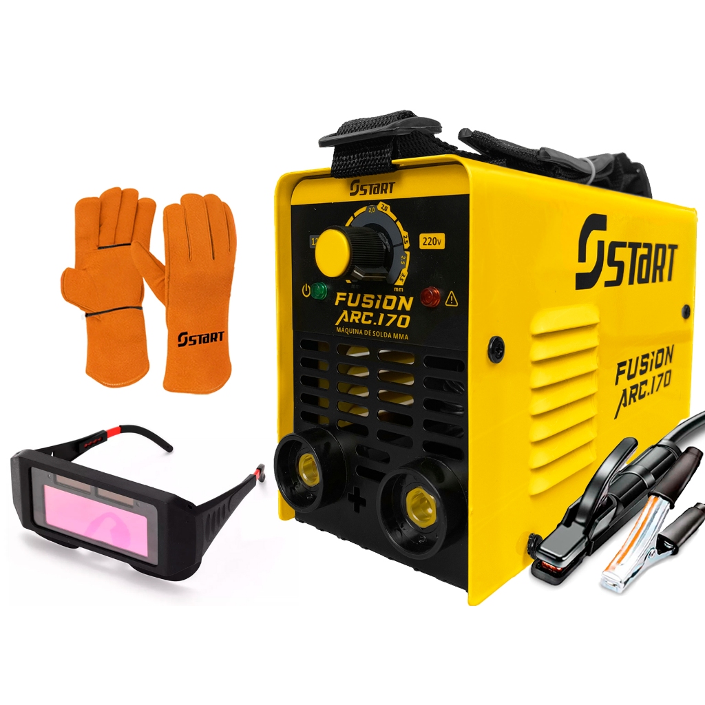 Kit Máquina De Solda Fusion Arc 170a Bivolt 110/220v Com Luva De Raspa + Óculos De Solda em Oferta na Shopee