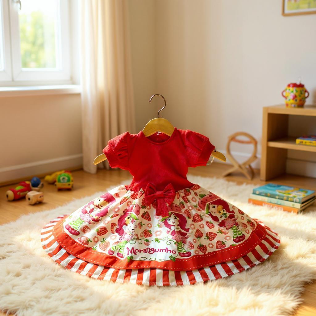 Vestido Festa Casual Manga Curta Ribana Canelado Infantil Personagens — imagem 2 de 2