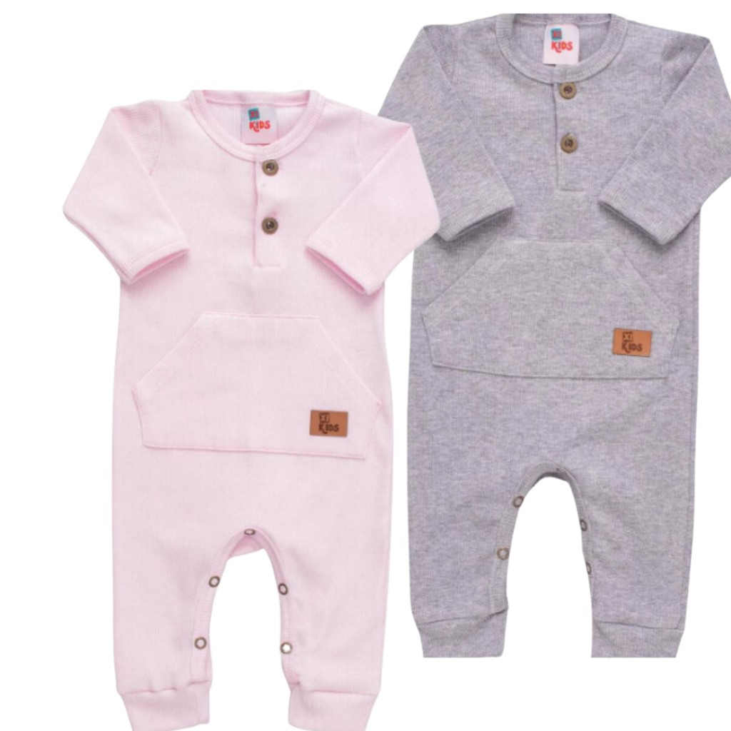 Macacão Canelados Menina Com Botões de Pressão 3061- kit com 2