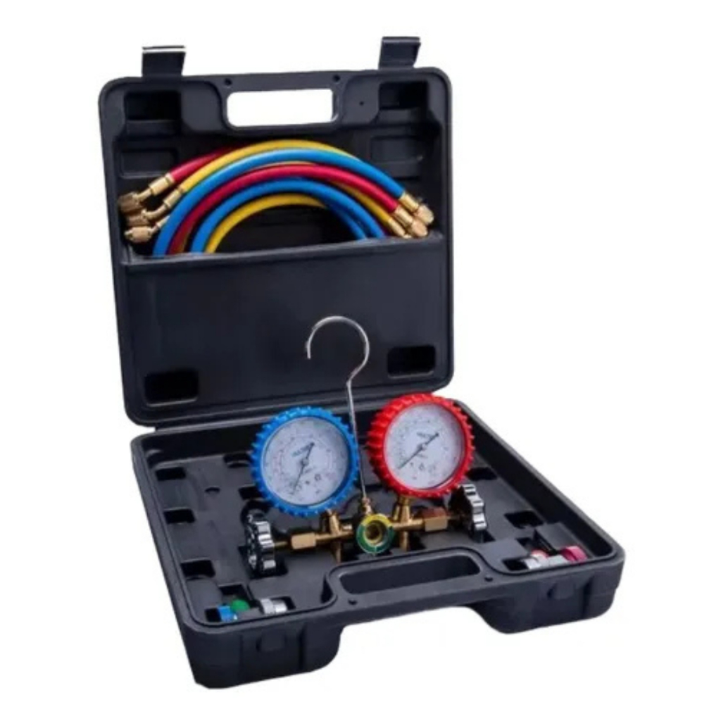 Kit Manifold Premium R134/22/404 Com Visor e Mangueiras 1,5m e Maleta
