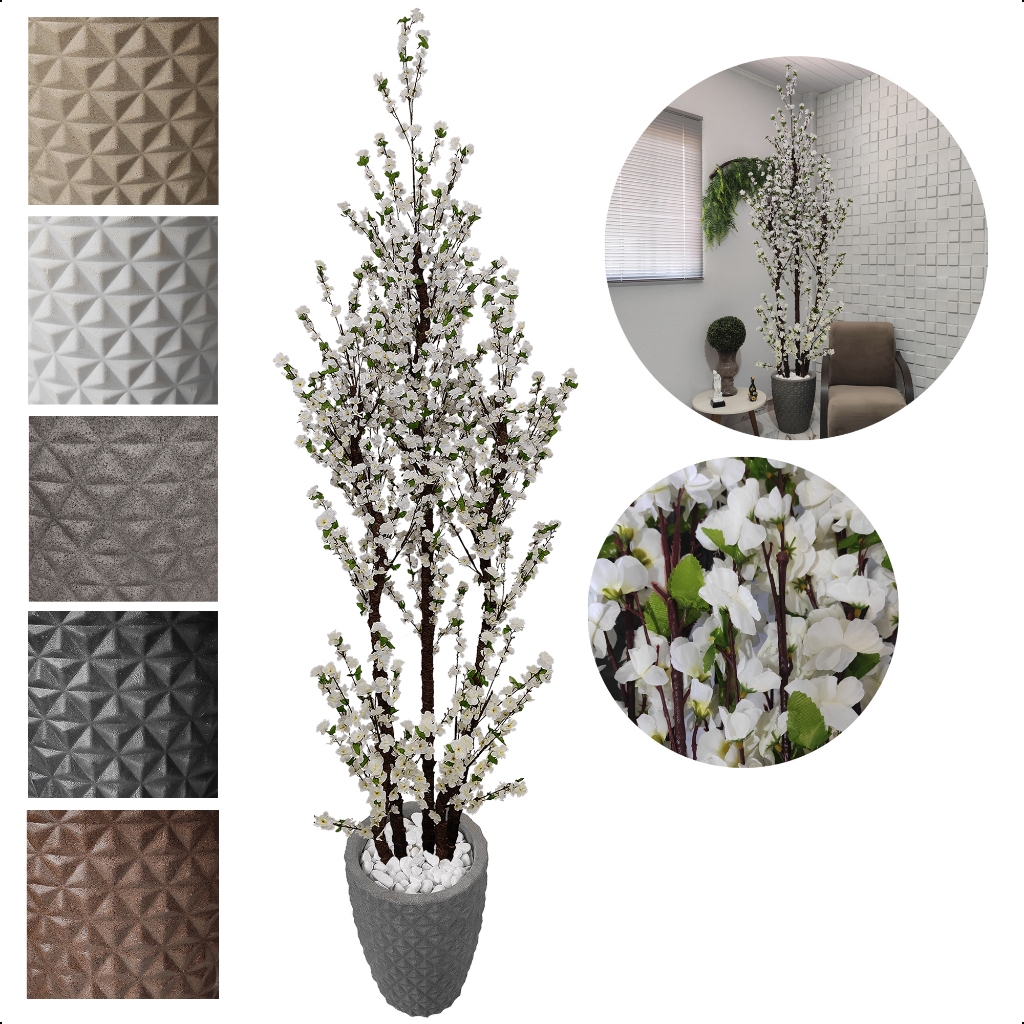 Cerejeira Artificial Branca Sakura 270cm Grande Vaso Pedra