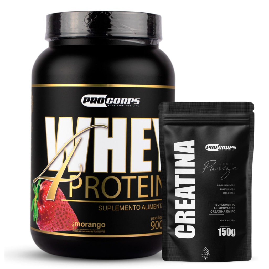 1 Unidade Whey 4 Protein 900g + 1 Unidade Creatina pura refil 150g