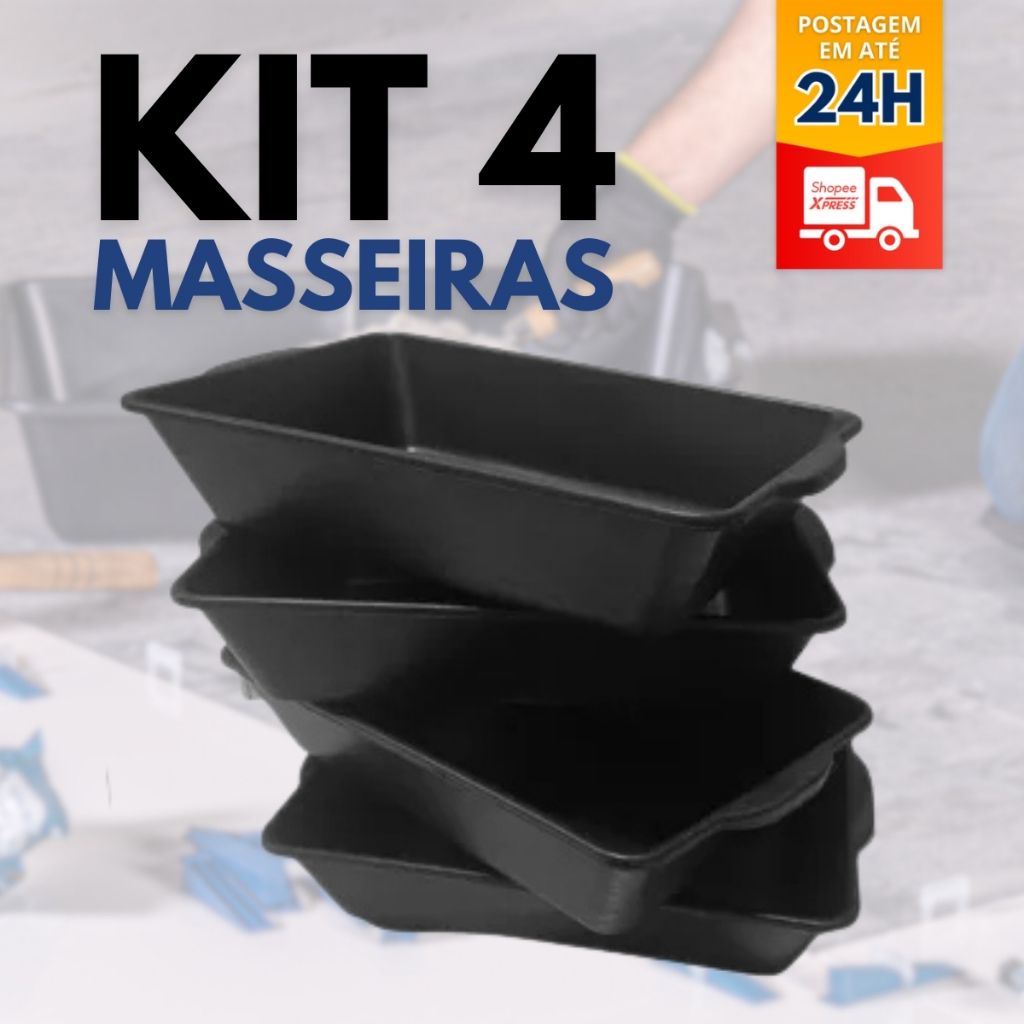 Kit 4 Caixa de Massa Plástica 20L Construção Resistente Lavável Masseira Caçamba Concreto Cimento