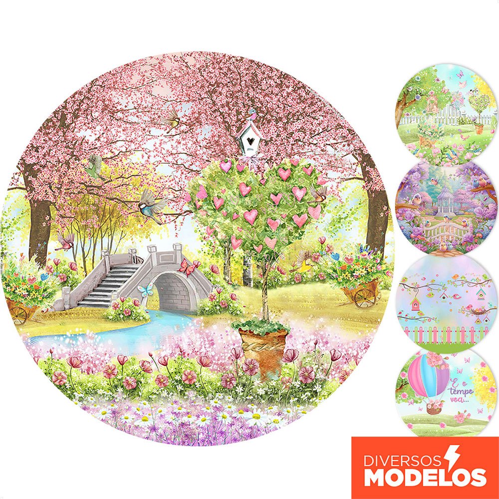 Capa Painel Redondo Decoração Jardim Encantado Sublimado Em Tecido 1,50m Com Elástico em Oferta na Shopee
