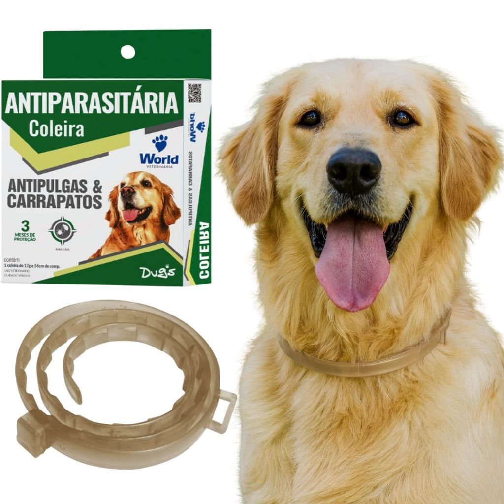 Coleira Anti Pulgas Carrapatos Para Cães Dugs c/ 56cm- World Veterinária em Oferta na Shopee