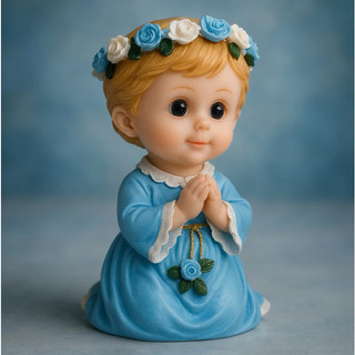 Imagem Anjo da Guarda Rezando de Joelhos em Resina Infantil - Azul Claro