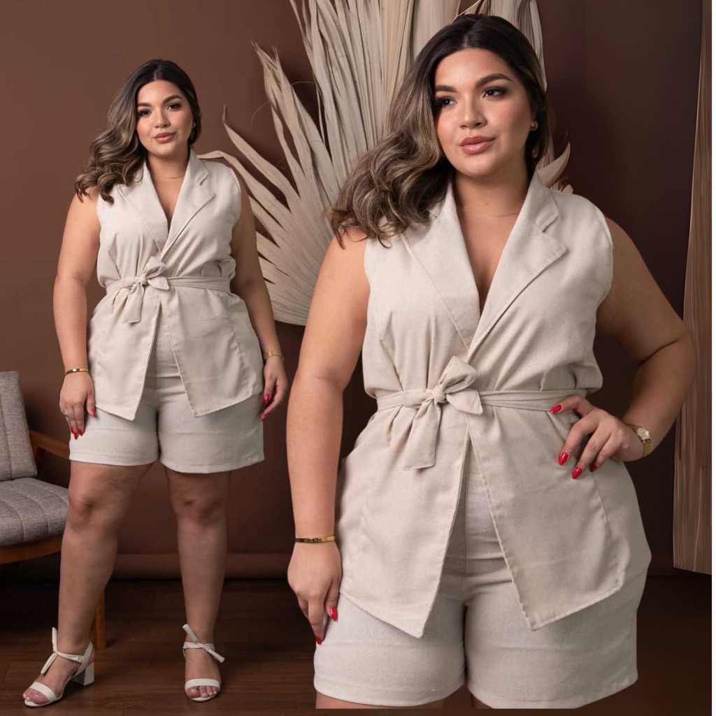 Conjunto Short e Blusa Plus Size Colete Moda Plus Conforto Estilo Elegância Dia a Dia em Oferta na Shopee