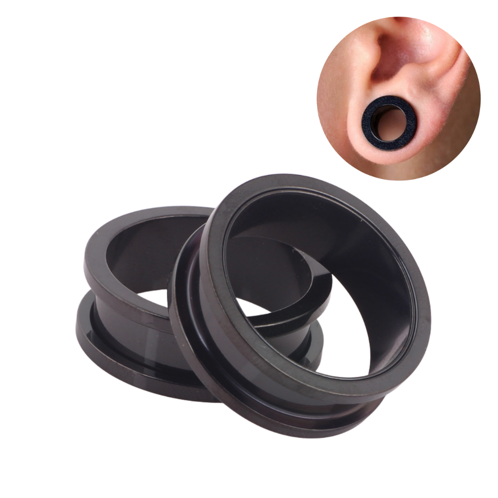 Alargador Expansor de Orelha em Aço Tunel Preto em Oferta na Shopee