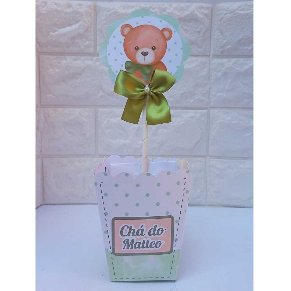 Centro de Mesa Cachepot Ursinhos Verde Personalizado Chá de Bebê Lembrancinha Festa Infantil
