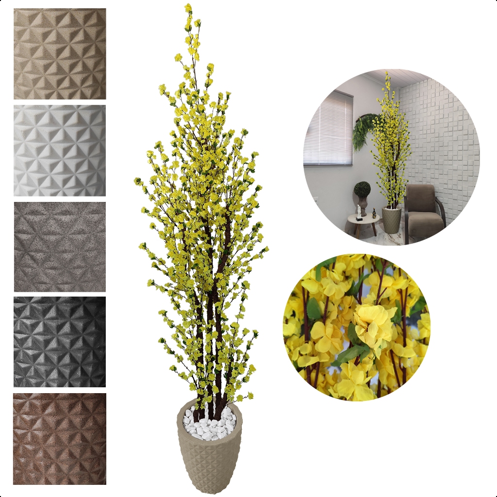 Árvore Artificial Cerejeira Amarela Sakura 270cm Grande Vaso Pedra