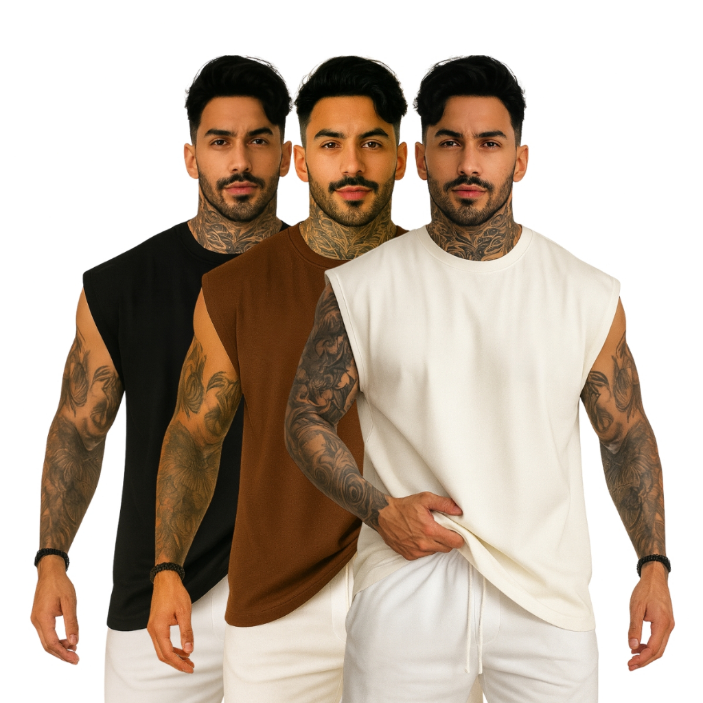 Kit 3 Camiseta Regata Oversized Camisa Streetwear Masculina