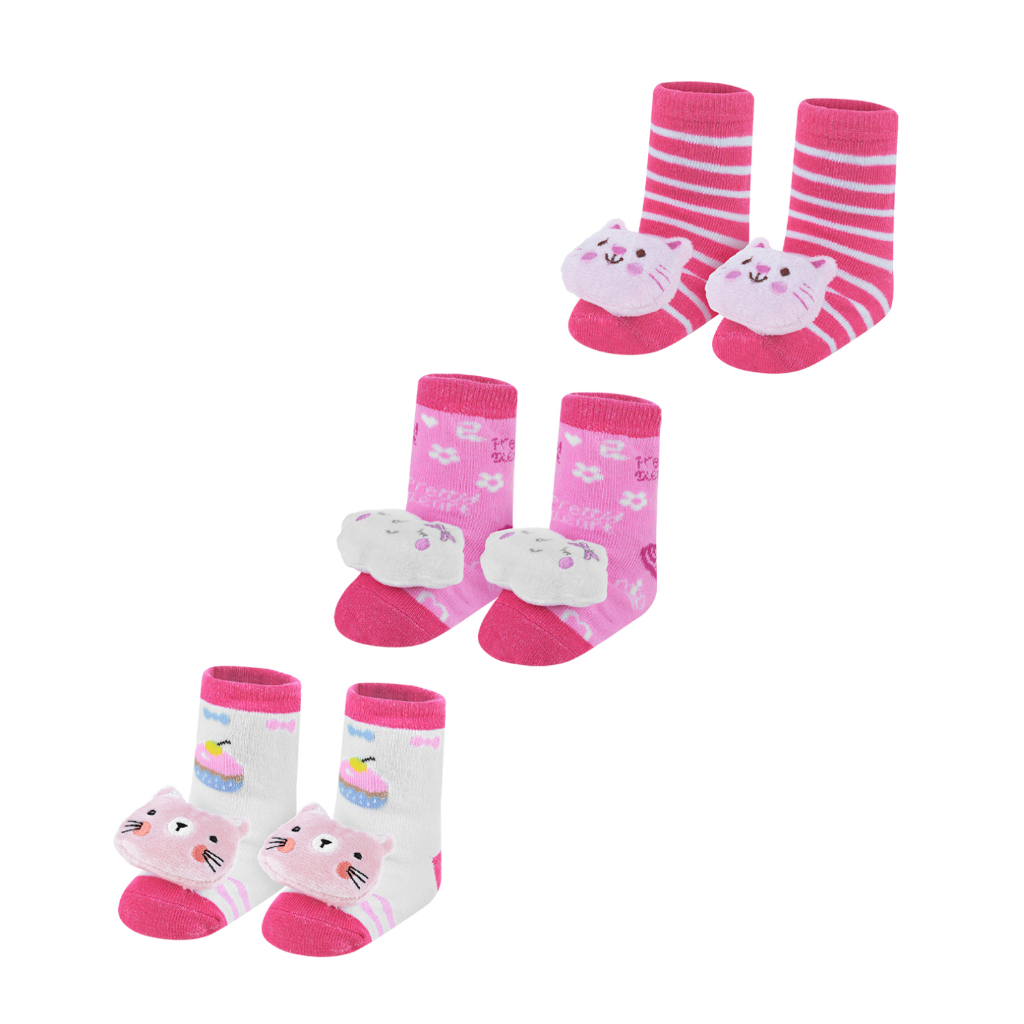 Kit 3 Pares Meia Bebê Sapatinho Menina Antiderrapante DCP Kids Qualidade Superior