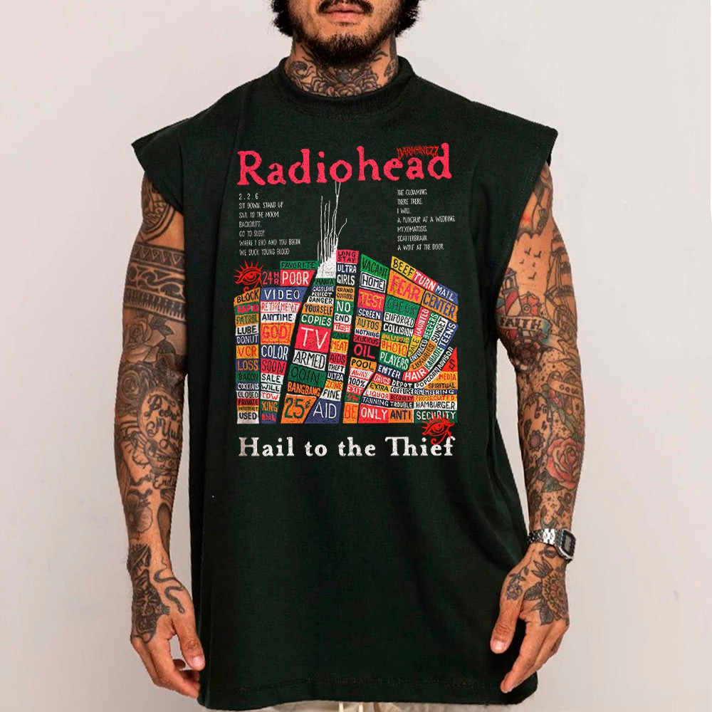 Camiseta Regata Longa Oversized Rock Radiohead Hail To The Thief