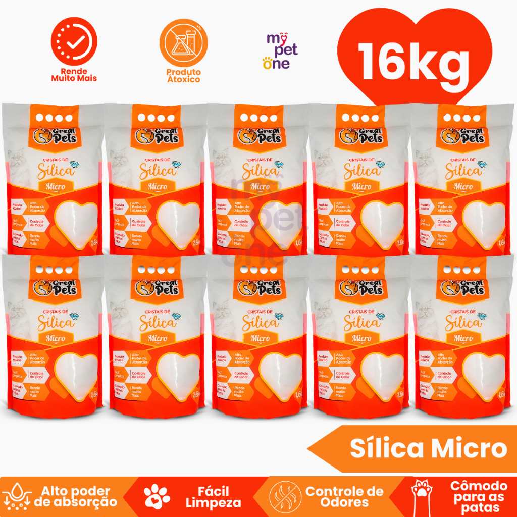 Kit 10 Areia Sílica Fina Great Pets para Gatos - 1,6 Kg em Oferta na Shopee