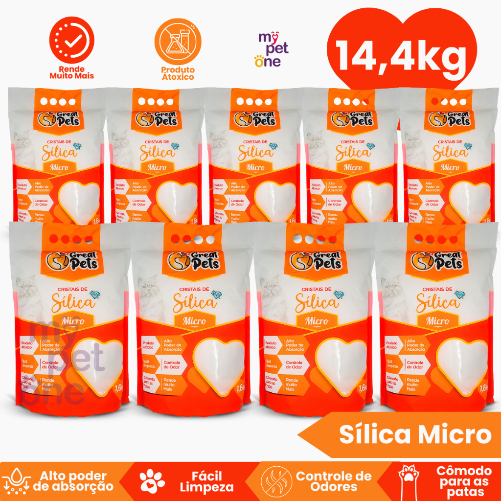 Kit 9 Areia Sílica Fina Great Pets para Gatos - 1,6 Kg em Oferta na Shopee