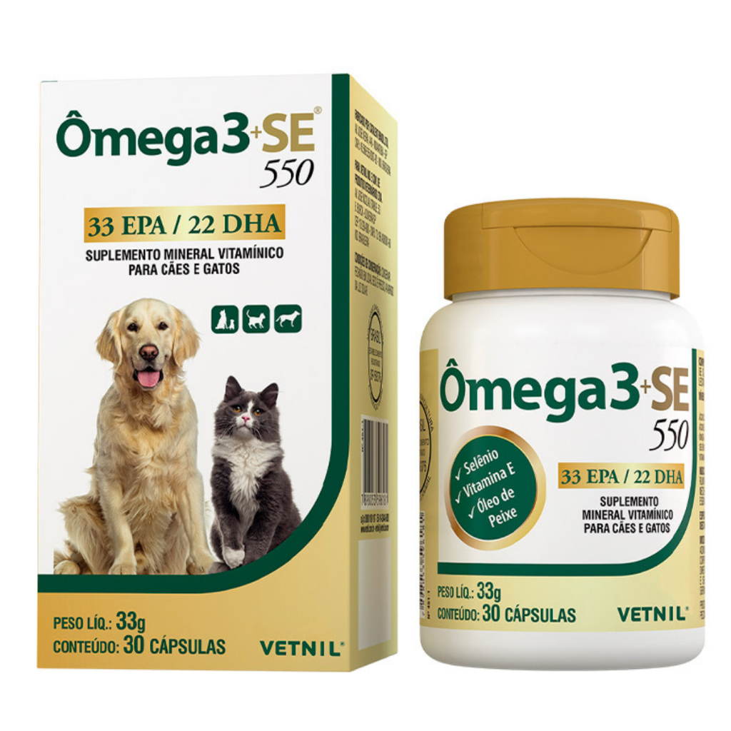 Omega 3 + Se 550 Suplemento Vitamínico Para Cães Gatos 30 Comprimidos