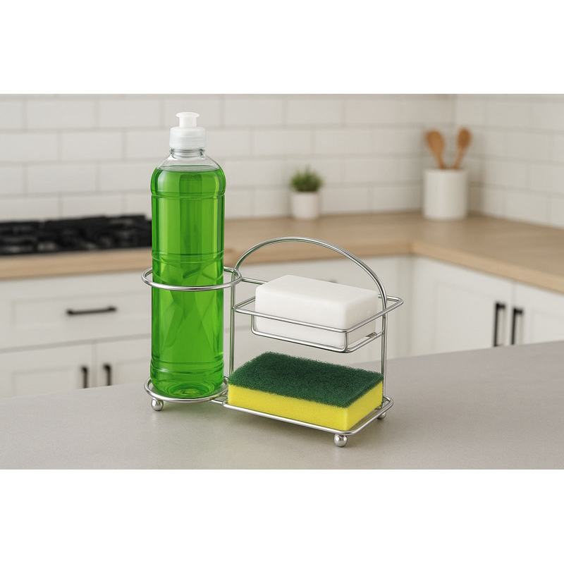 Porta Detergente Suporte Esponja Sabão Organizador De Pia Cozinha Churrasqueira CROMADO em Oferta na Shopee