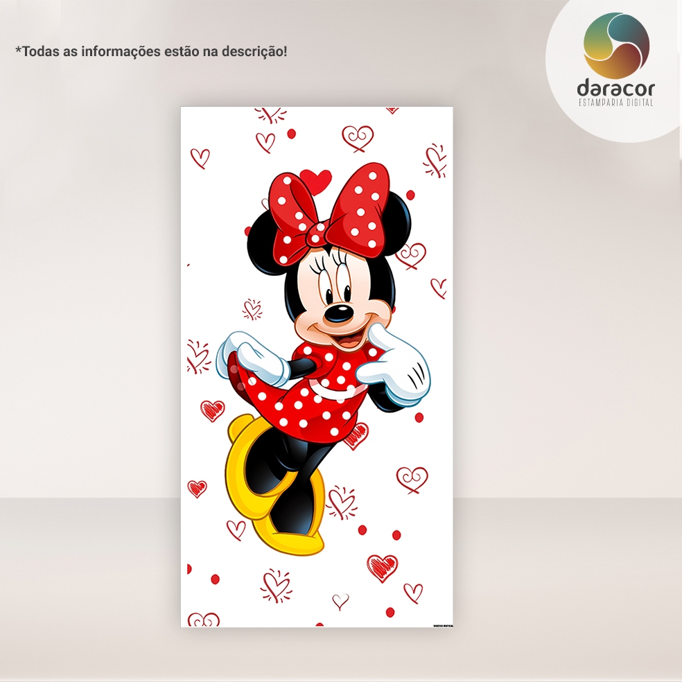 Painel Vertical Turma do Mouse Menina Vermelha Face Única Retangular c/ overlock e Romano c/ elástico
