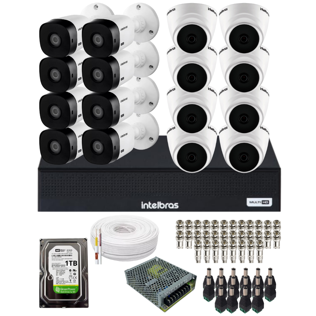 Kit DVR 16 Canais Intelbras HD Dome e Bullet Completo