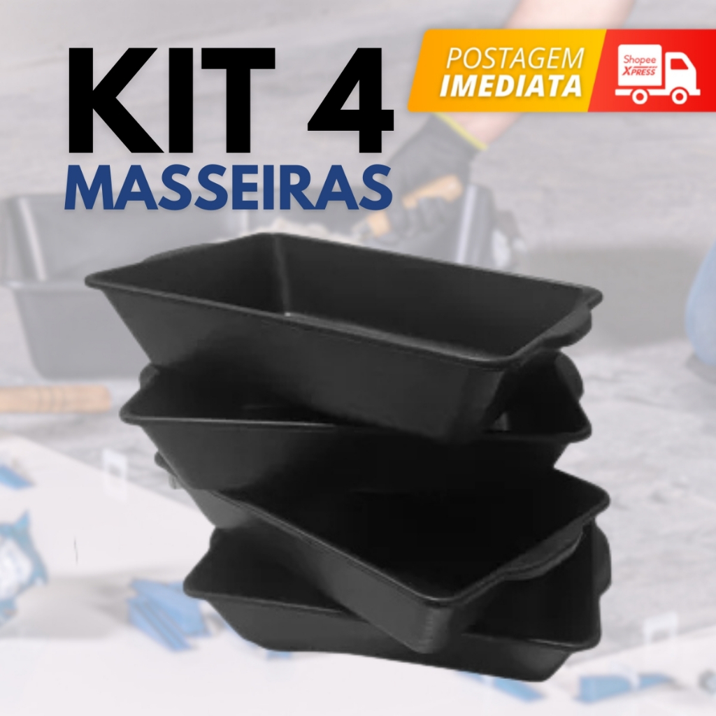 Kit 4 Caixa de Massa Plástica 20L Construção Resistente Lavável Masseira Caçamba Concreto Cimento
